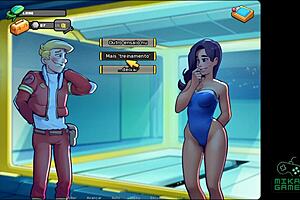 Hot brunette teen gets missionary sex in space rescue game