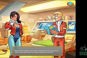 Hot brunette teen gets missionary sex in space rescue game