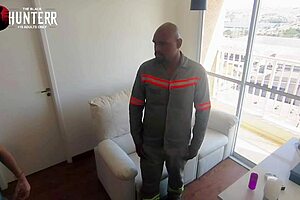 Amateur gay couple satisfies worker with hot interracial sex