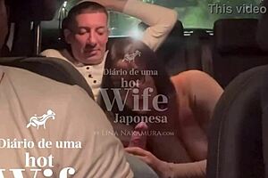 Hotwife Japanese Lina Nakamura gives ass to Uber John Coffee while cuckold films