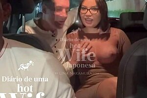 Hotwife Japanese Lina Nakamura gives ass to Uber John Coffee while cuckold films