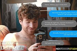 Military Hunk Spitroasted by Twink Rommie and Big Cock Jock