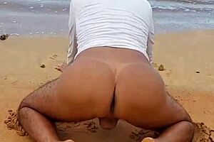 Gay Latina lady gets it hard on the beach