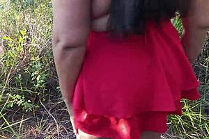 Outdoors Sex With My Cousin! Housewife In Skirt And Pantyhose Exposes Big Ass And Tits