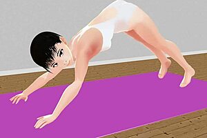 anime girl stretches in yoga exercise