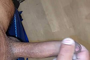 Gay masturbation with a cum shot on the floor