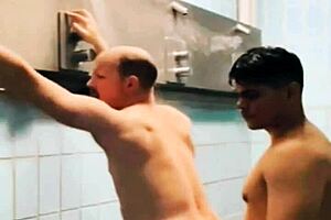 Public bathroom action and gay handjob compilation with bodybuilding hunk
