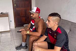 Muscular hunk has rough gay sex with a black bull