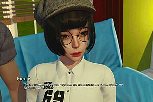 Beautiful anime big tits 18/19 yo in Glasses and Japanese costume in a hentai game
