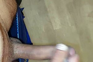 Gay masturbation with a cum shot on the floor