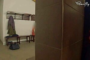 spying in restroom, pool, hard cock exposed to big boobs woman 😏