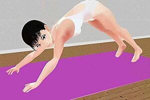 anime girl stretches in yoga exercise