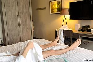 Public cock flash at hotel leads to wild handjob session