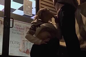 Extremely risky bar blowjob and downtown sucking and flashing tits while getting caught?