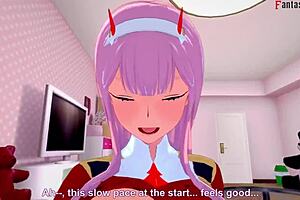 zero two and darling in franxx anime fantasy scene