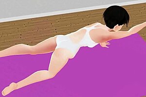 anime girl stretches in yoga exercise