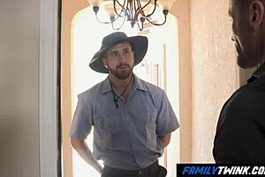 FamilyTwink - Gay Stepdad and Son Seduce Delivery Guy