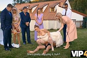 Masked Bride Shows Shaved Pussy At Public Wedding