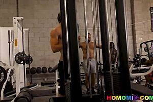 white guy tempted by huge black cocks in gym gangbang