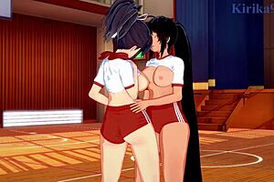 Beautiful 3D animated lesbian scene with Asuka and Homura from Senran Kagura hentai game