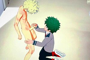 My hero academia yaoi - midoriya handjob and fucked by bakugou in the bathroom