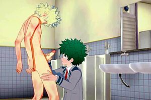 My hero academia yaoi - midoriya handjob and fucked by bakugou in the bathroom