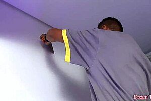 Sexy tgirl Nicolly Pantoja seduces house painter for hot assfucking and creampie