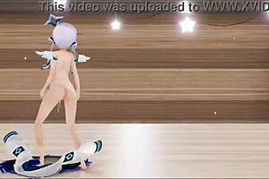 Amane Kanata's dark green outfit and creampie scenes in 3D