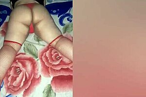 I dress sexy in red stockings to seduce my roommate.