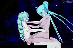 Saint-Germain and Cagliostro engage in intense lesbian futanari sex in Symphogear hentai