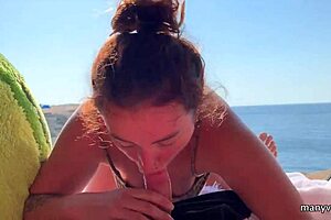 Beautiful woman seduces stepson and has sex with him in public