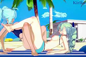 Saint-Germain and Cagliostro engage in intense lesbian futanari sex in Symphogear hentai