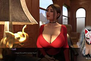 Beautiful secretary with big cans at work in an animated game