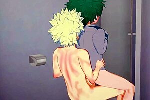 My hero academia yaoi - midoriya handjob and fucked by bakugou in the bathroom