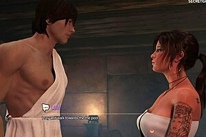 3D adult game with Lara Croft getting a happy ending