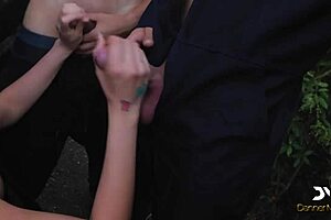 Nymphomaniac Fucks Her Lover And The Mechanic On A Public