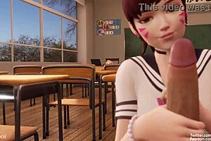d va gets a blowjob in detention from big ass girl
