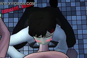 kobeni's sloppy pov blowjob with deepthroat and swallow in anime loop