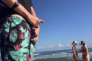 Two Unknown Girls Watch My Cock as I Masturbate on Beach