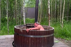 Cute Blonde Gives Blowjob And Fucks Big Cock In Outdoor Bath