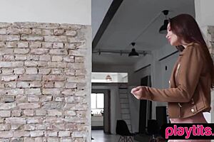 Petite teen strips, revealing pierced nipples and cute ass.