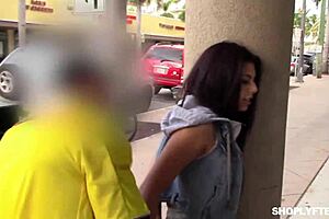 krystal orchid shows off her beautiful pink pussy in a cute shop scene