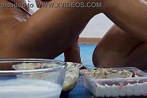 Blonde babes enjoy food play and sex toy fun
