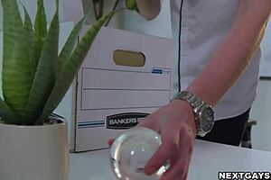 Two hot guys, Tony the genius and Trevor Harris, having sex at work