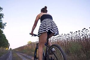 Flashing Ass While Riding Bicycle with Upskirt Thong Peek