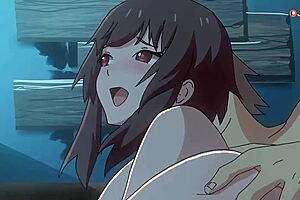 Megumin and Kazuma share an intense moment in the anime series.