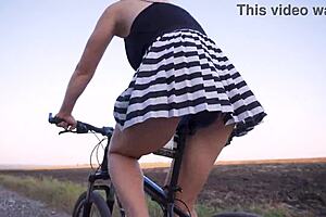 Flashing Ass While Riding Bicycle with Upskirt Thong Peek