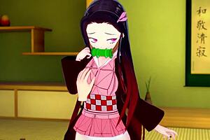 nezuko in kimono gets virgin pussy sucked and fucked hard!