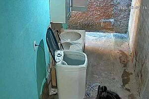 Hidden camera captures fat mommy milf bathing and showing big tits in the backyard!