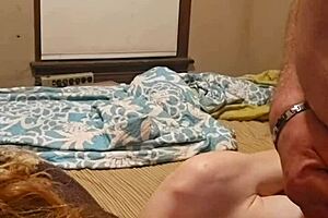 she sucks his cock, licks his balls, and they fuck doggystyle bent over